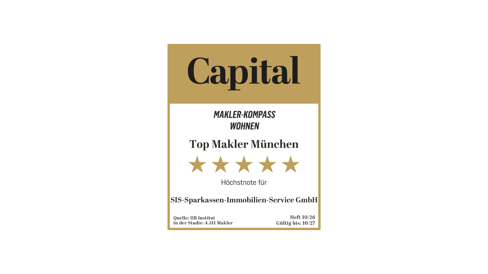 SIS von Capital erneut als Top-Makler München ausgezeichnet!