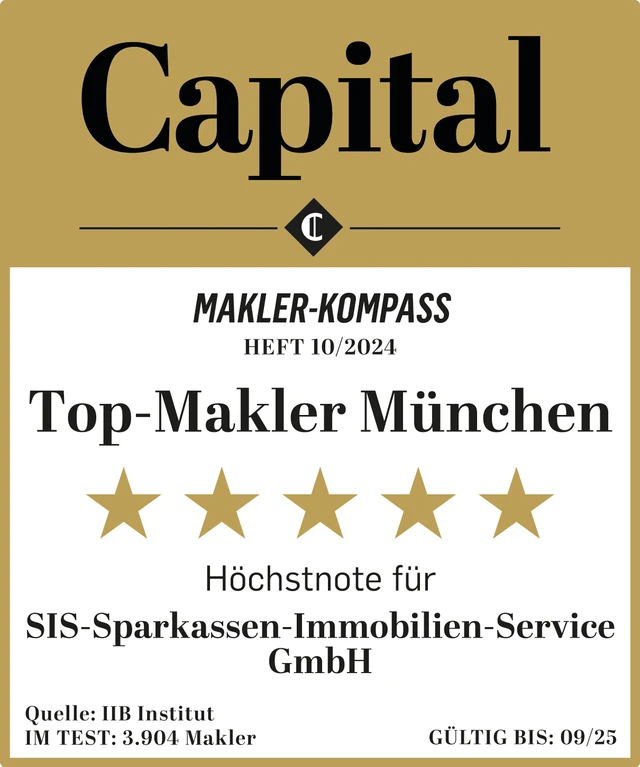 capital-top-makler-5-sterne-muenchen-2024-sis-sparkassen-immobilien-service Auszeichnung als Top-Makler München 2024 mit Höchstnote für SIS-Sparkassen-Immobilien-Service GmbH von Capital.