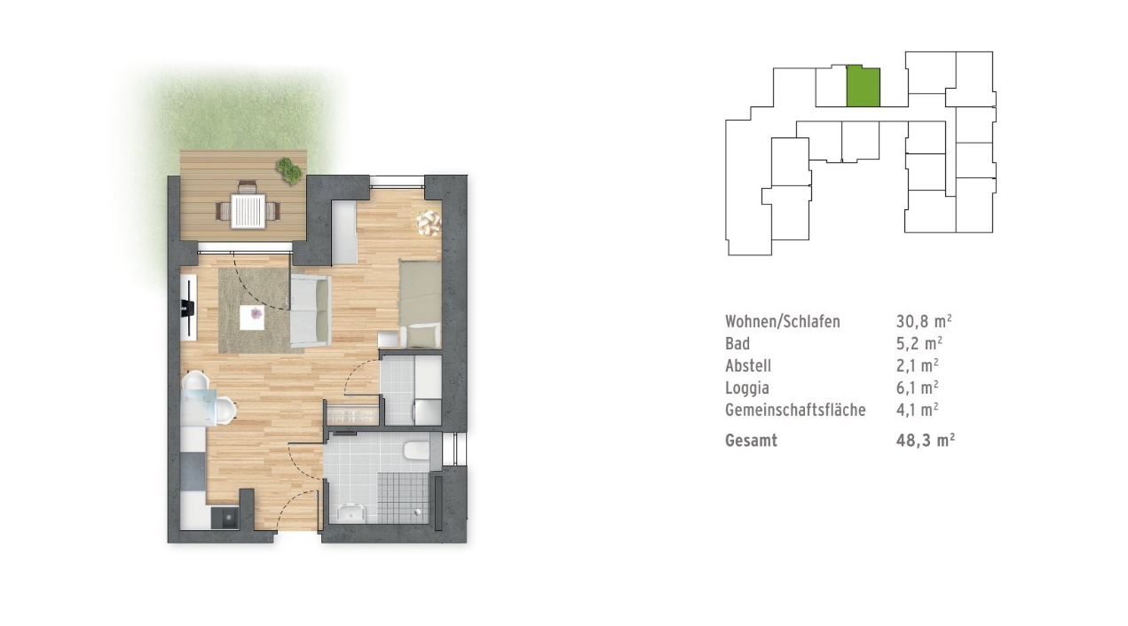 Beispiel Wohnung mit 48,3 m²