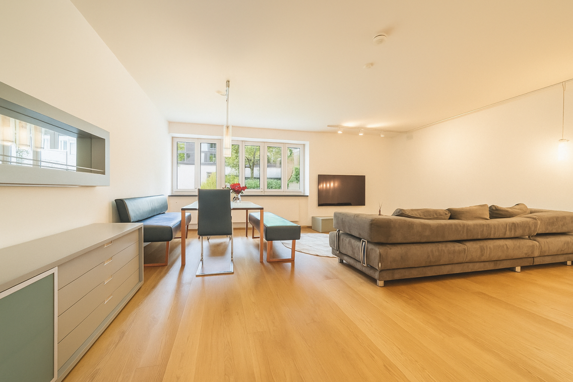 Wohn-Essbereich Visualisiert mit Eicheboden